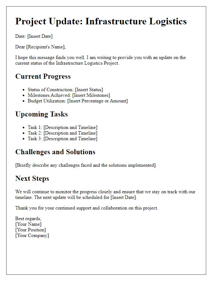 Letter template of infrastructure logistics project update