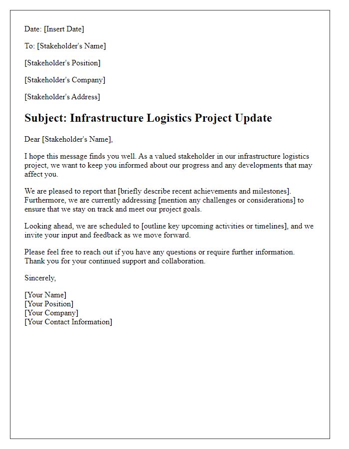 Letter template of infrastructure logistics stakeholder communication