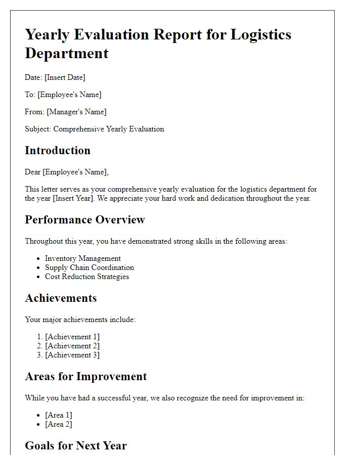 Letter template of comprehensive yearly evaluation for logistics