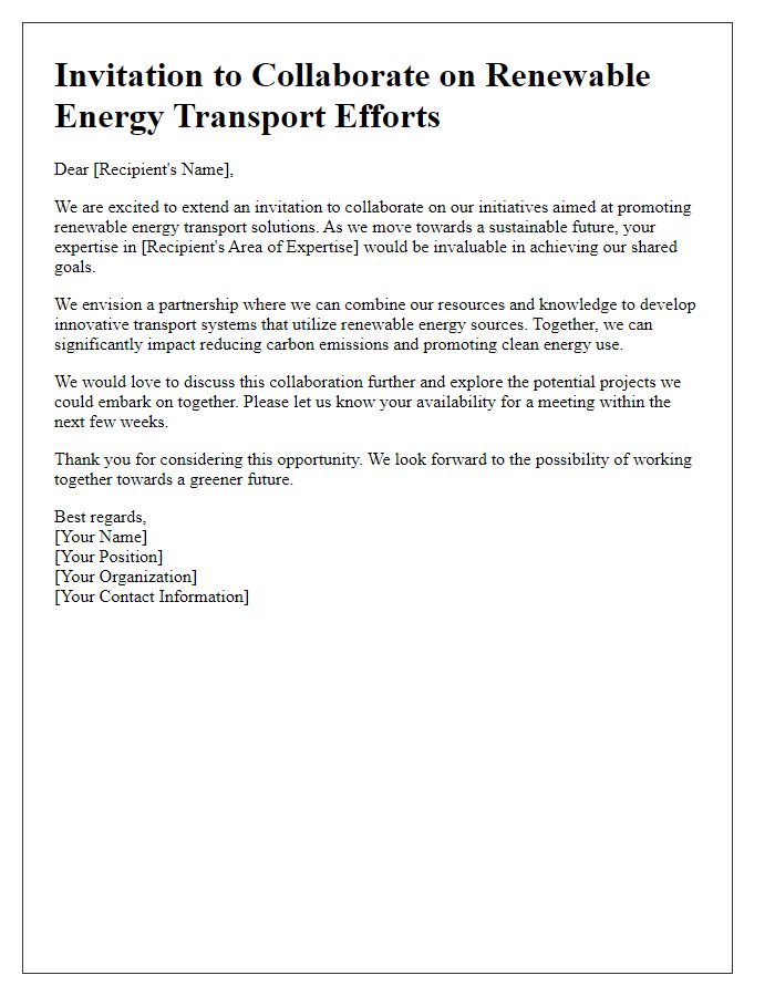 Letter template of collaboration invitation for renewable energy transport efforts