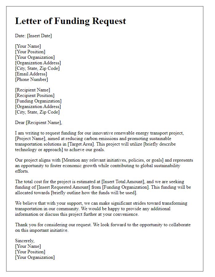 Letter template of funding request for renewable energy transport project