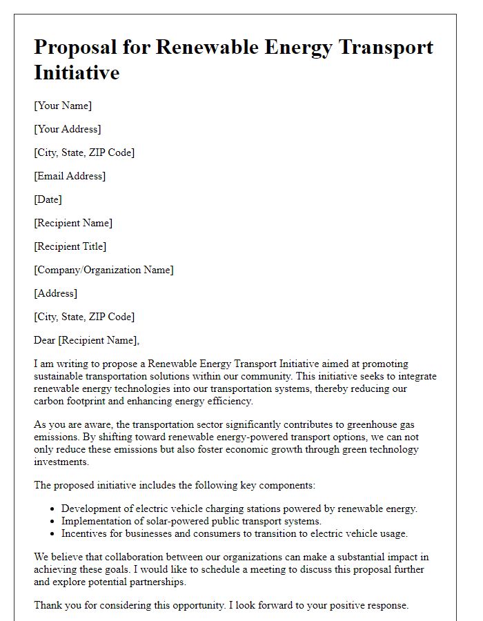 Letter template of proposal for renewable energy transport initiative