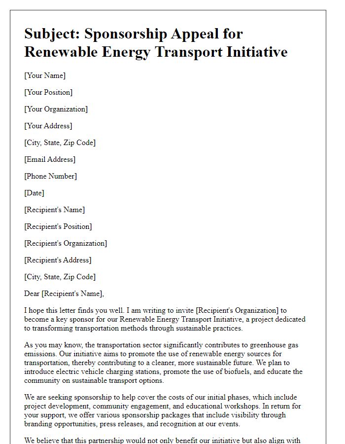 Letter template of sponsorship appeal for renewable energy transport initiative