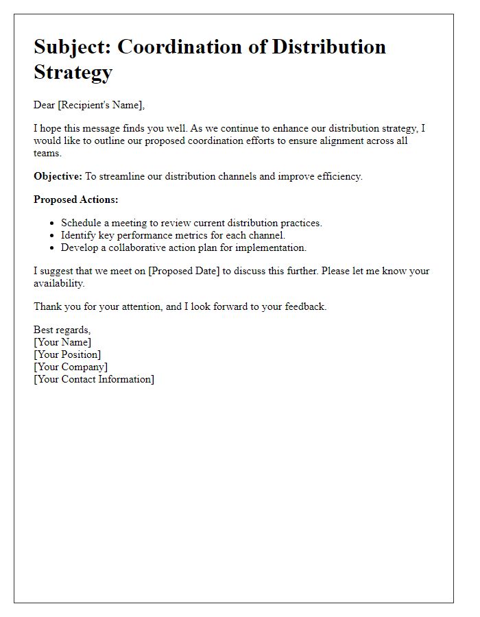 Letter template of distribution strategy coordination