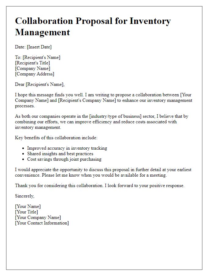 Letter template of inventory management collaboration