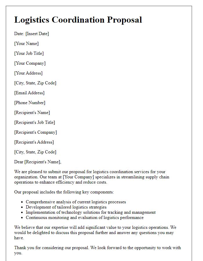 Letter template of logistics coordination proposal