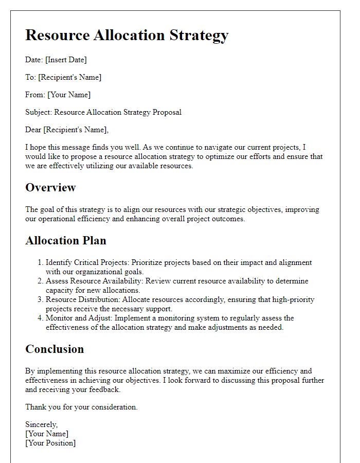 Letter template of resource allocation strategy