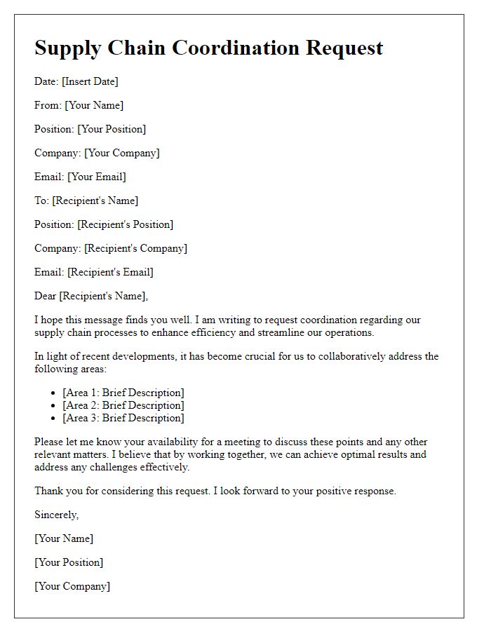 Letter template of supply chain coordination request