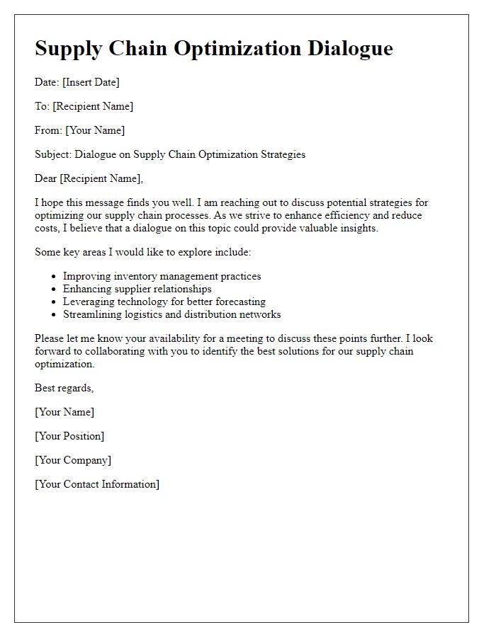 Letter template of supply chain optimization dialogue