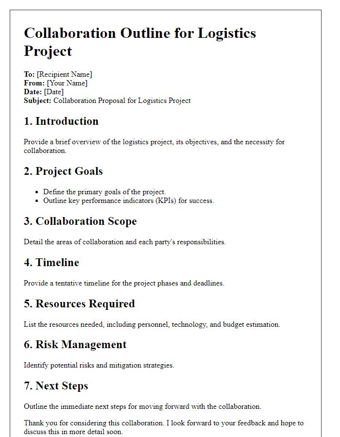 Letter template of logistics project collaboration outline