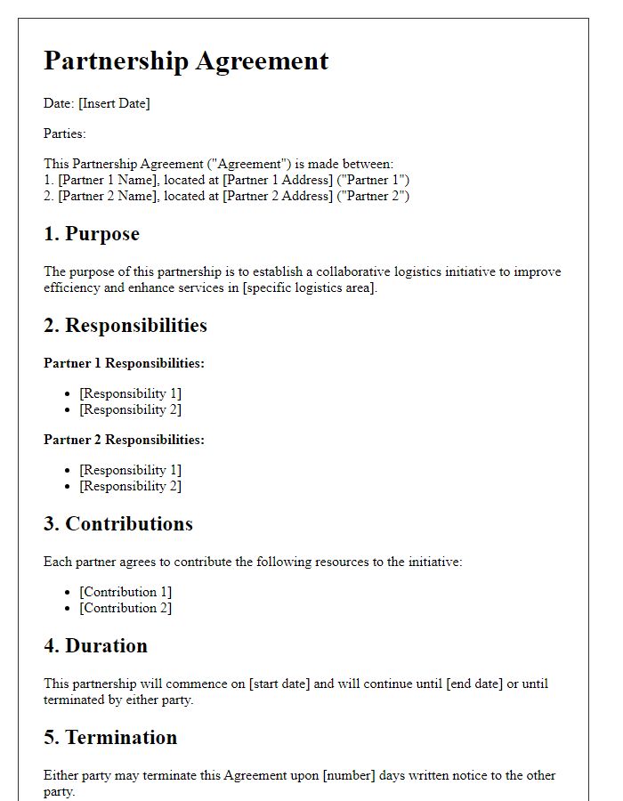 Letter template of partnership agreement for logistics initiative