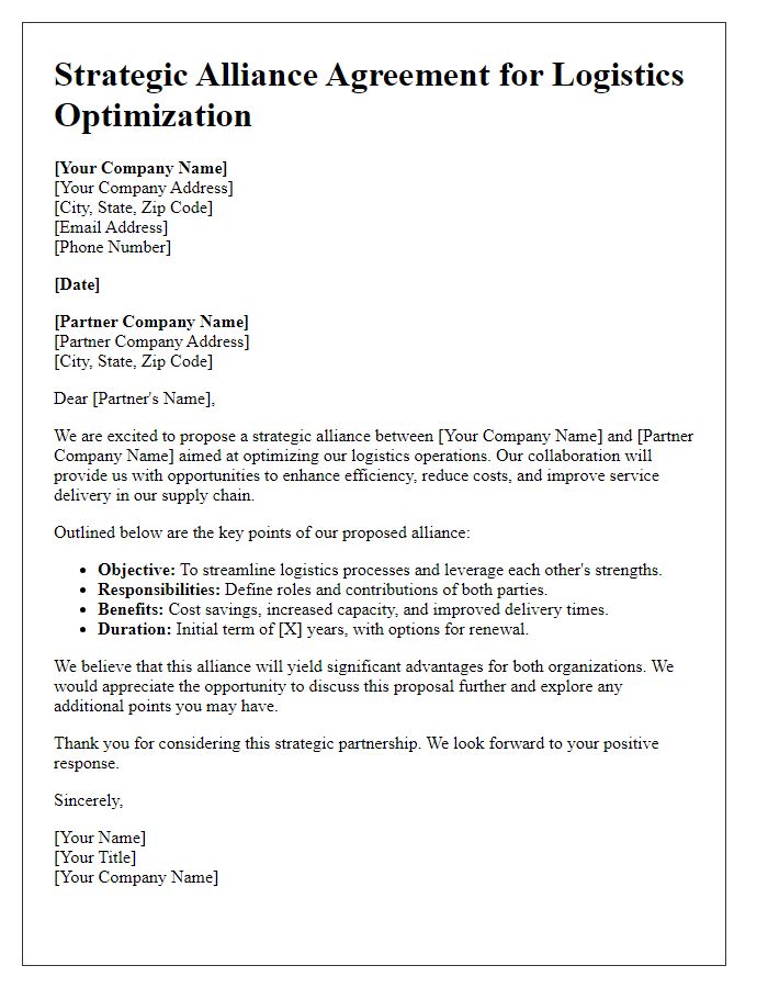 Letter template of strategic alliance for logistics optimization