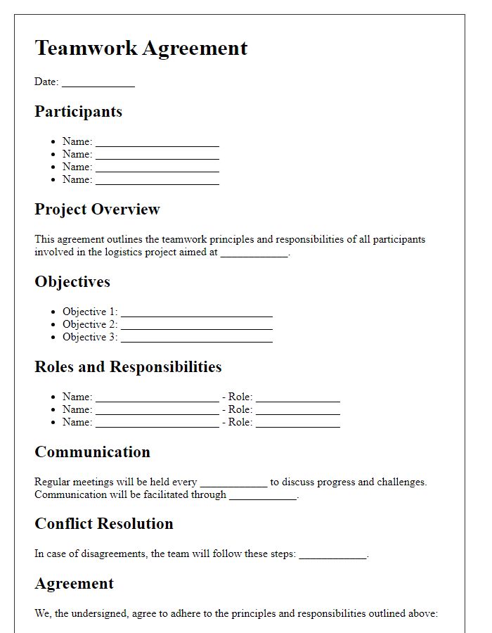 Letter template of teamwork agreement for logistics project