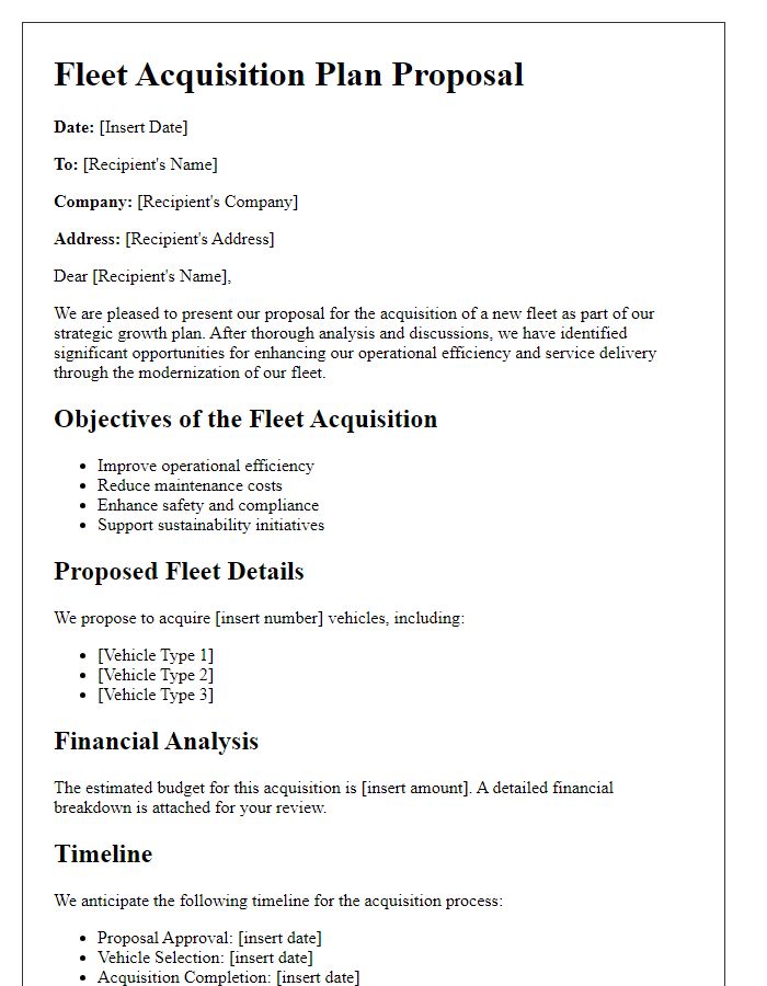 Letter template of fleet acquisition plan proposal