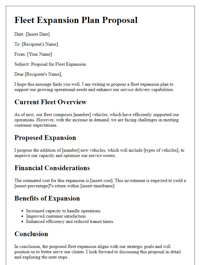 Letter template of fleet expansion plan proposal