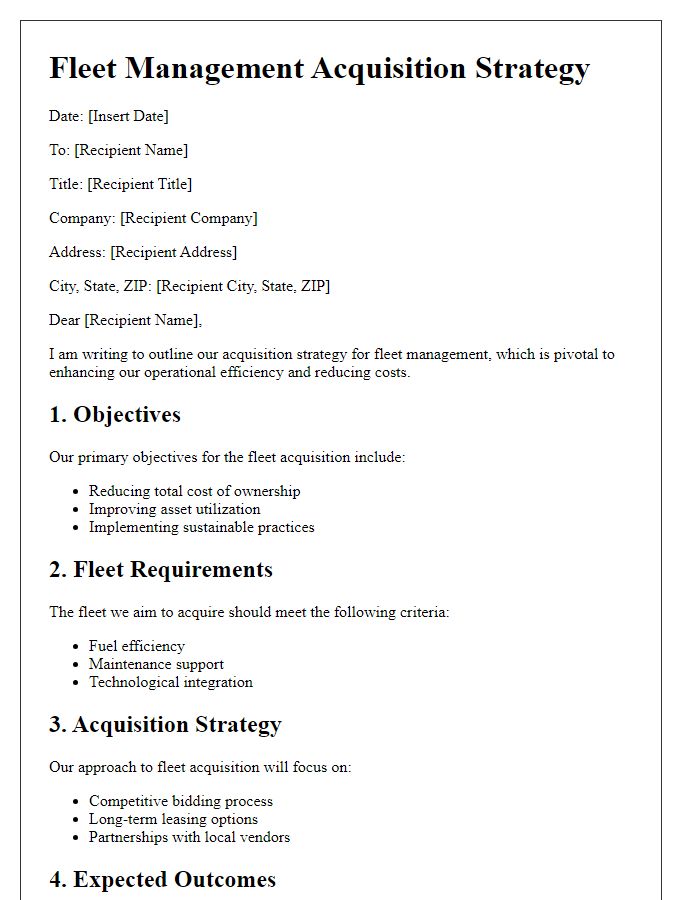 Letter template of fleet management acquisition strategy