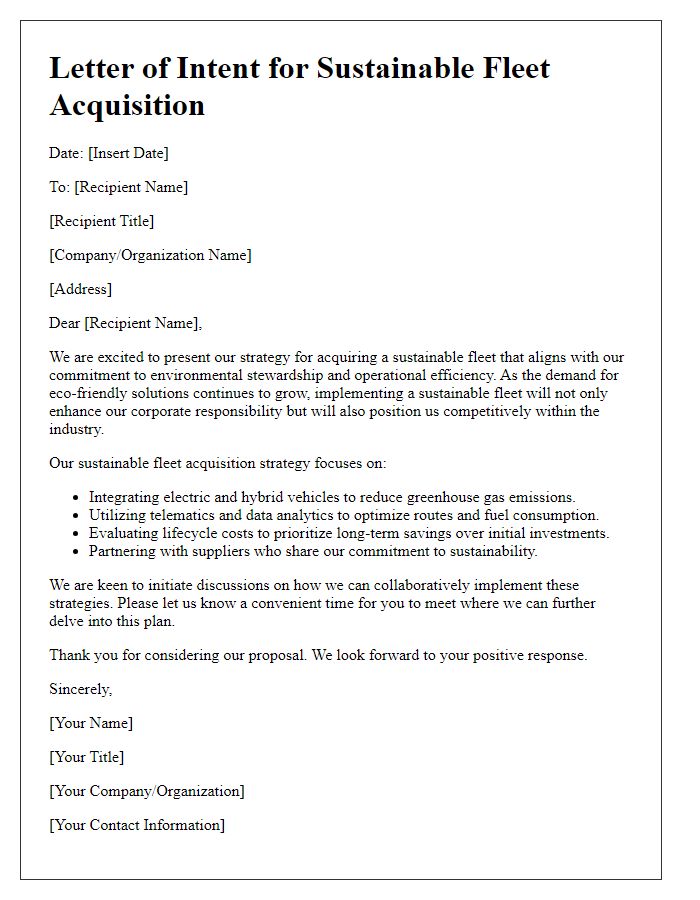 Letter template of sustainable fleet acquisition strategy