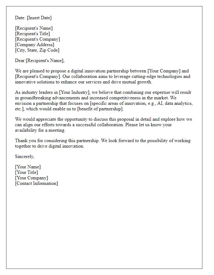 Letter template of digital innovation partnership