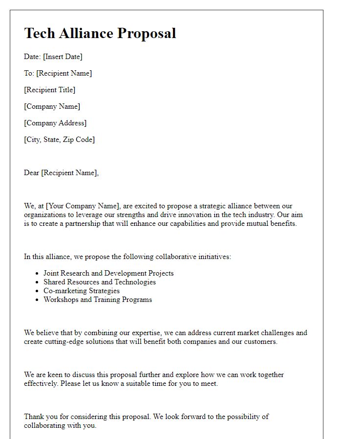 Letter template of tech alliance proposal