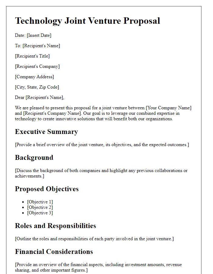 Letter template of technology joint venture proposal