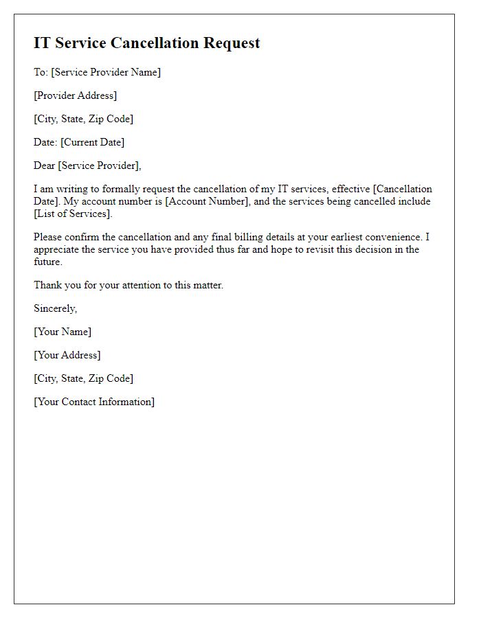 Letter template of IT service cancellation request