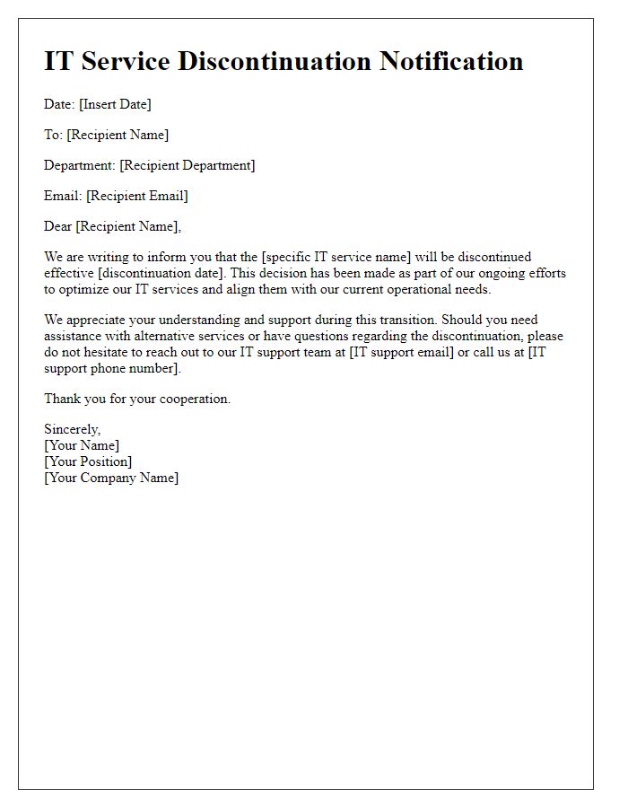 Letter template of IT service discontinuation notification