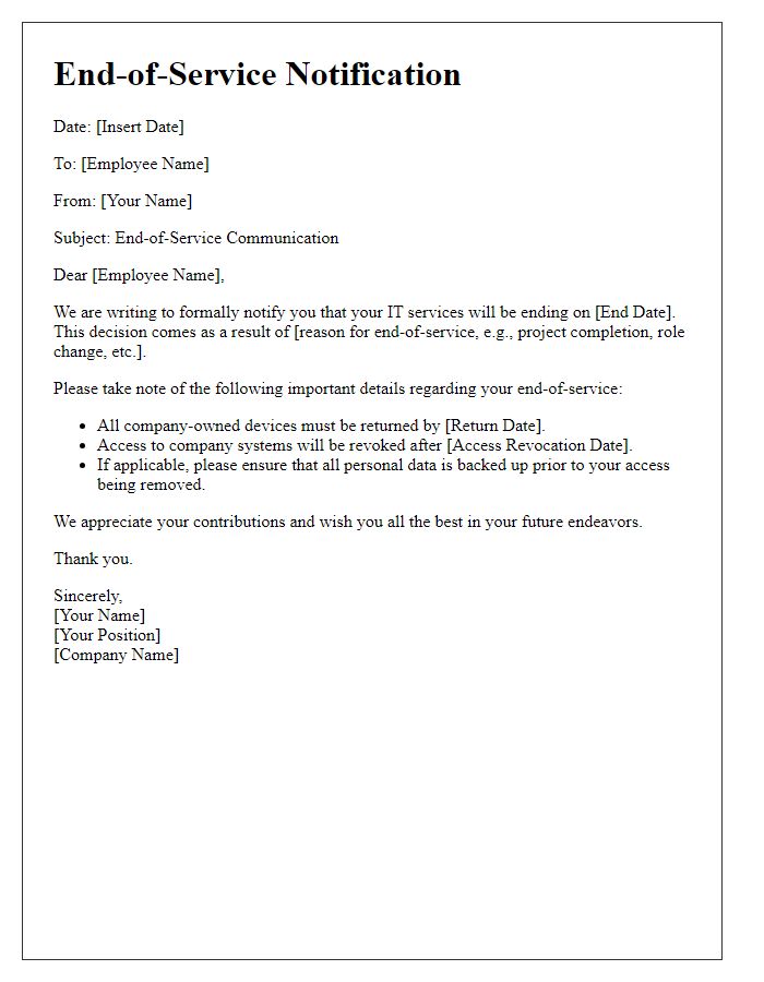 Letter template of IT service end-of-service communication