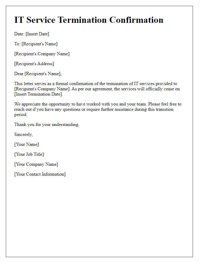 Letter template of IT service termination confirmation