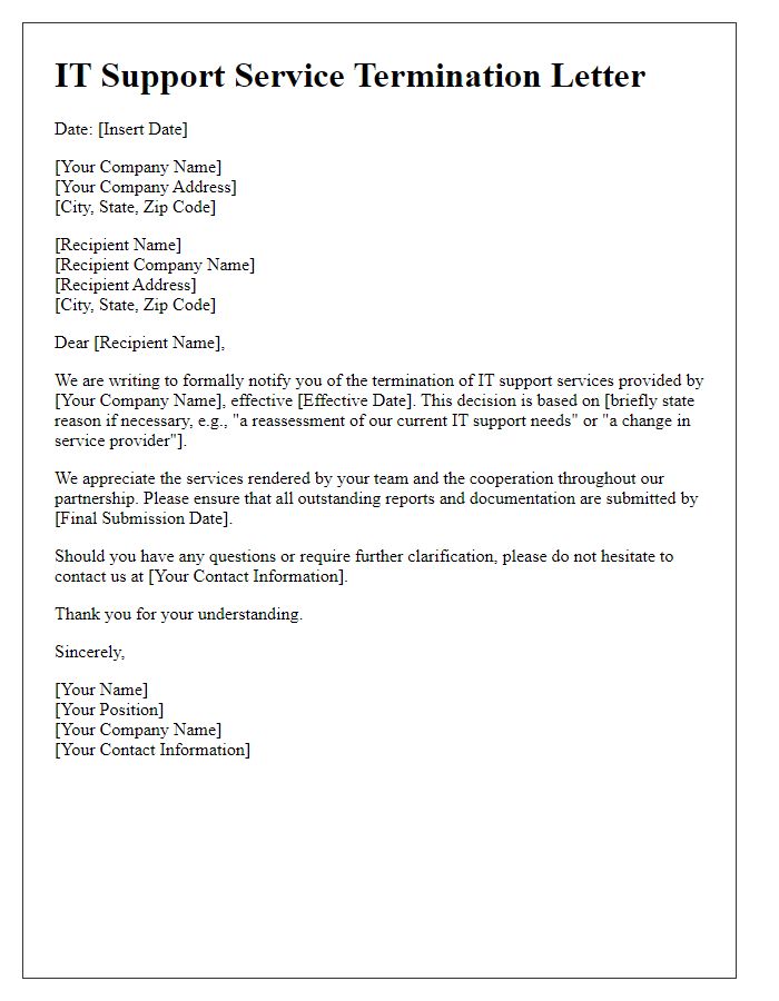 Letter template of IT support service termination letter