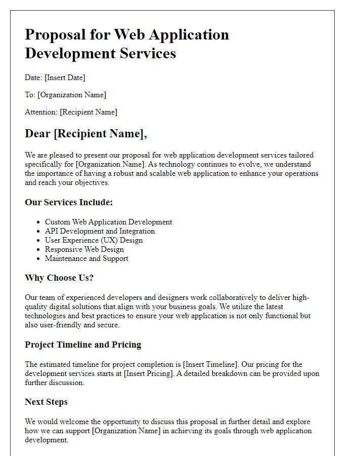 Letter template of web application development services for organizations