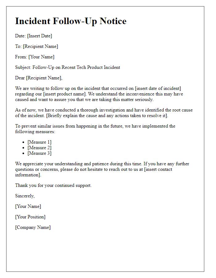 Letter template of tech product incident follow-up notice