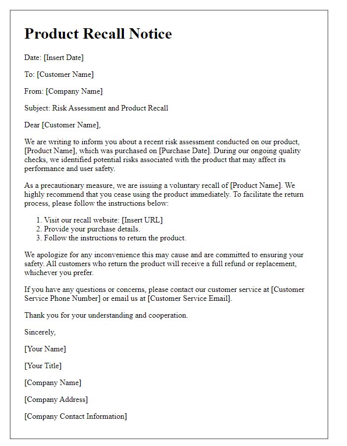 Letter template of tech product risk assessment and recall