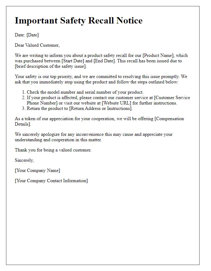 Letter template of tech product safety recall for customers