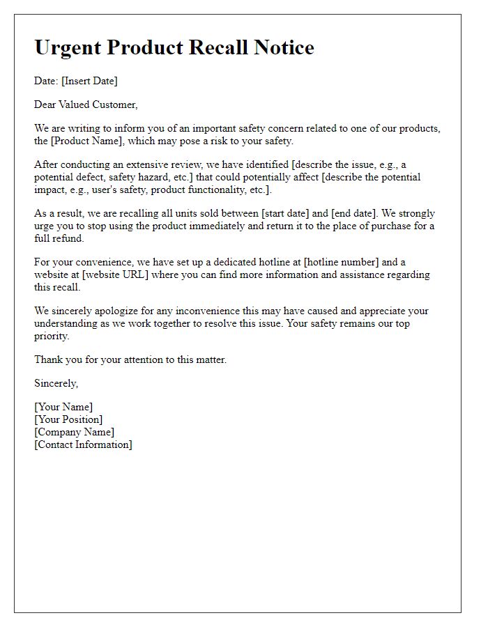 Letter template of urgent tech product recall announcement