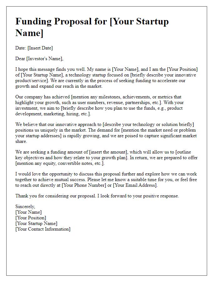 Letter template of funding pitch for technology startup growth