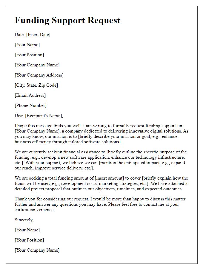 Letter template of funding support request for digital solutions company