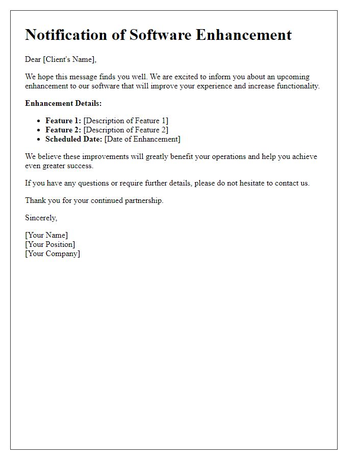 Letter template of client software enhancement notification