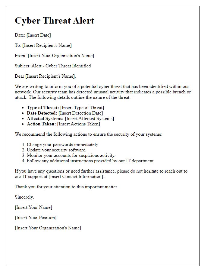 Letter template of cyber threat alert