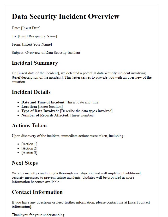 Letter template of data security incident overview