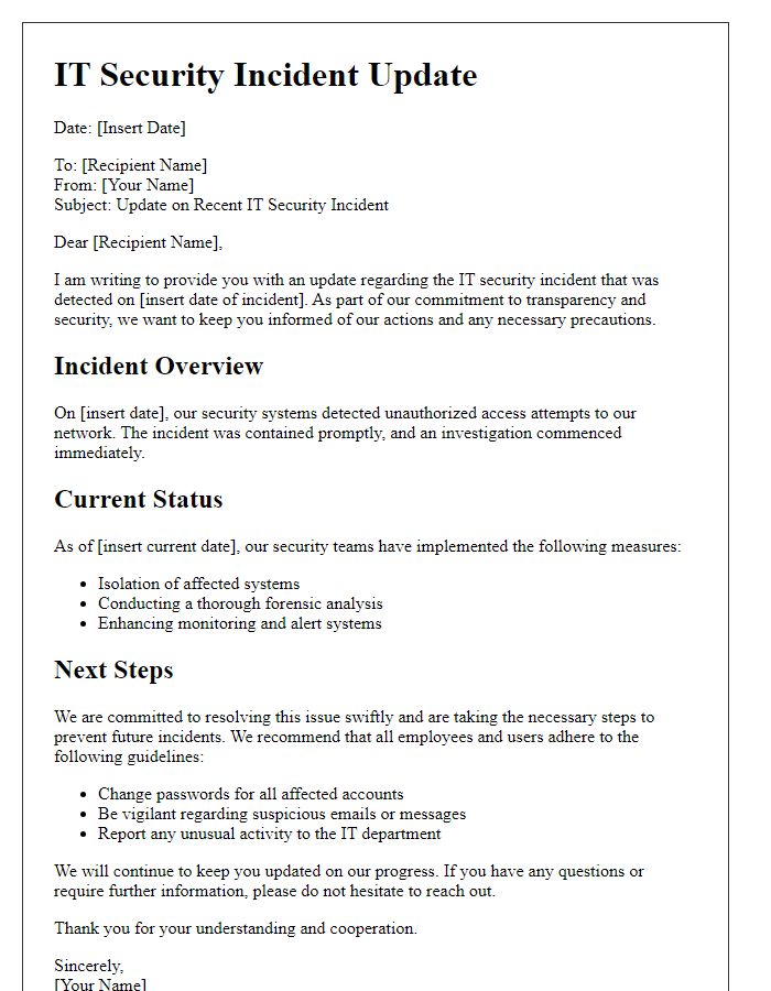 Letter template of IT security incident update