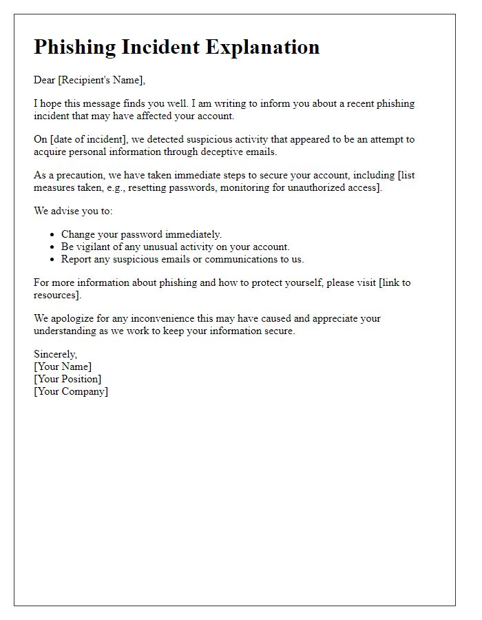 Letter template of phishing incident explanation