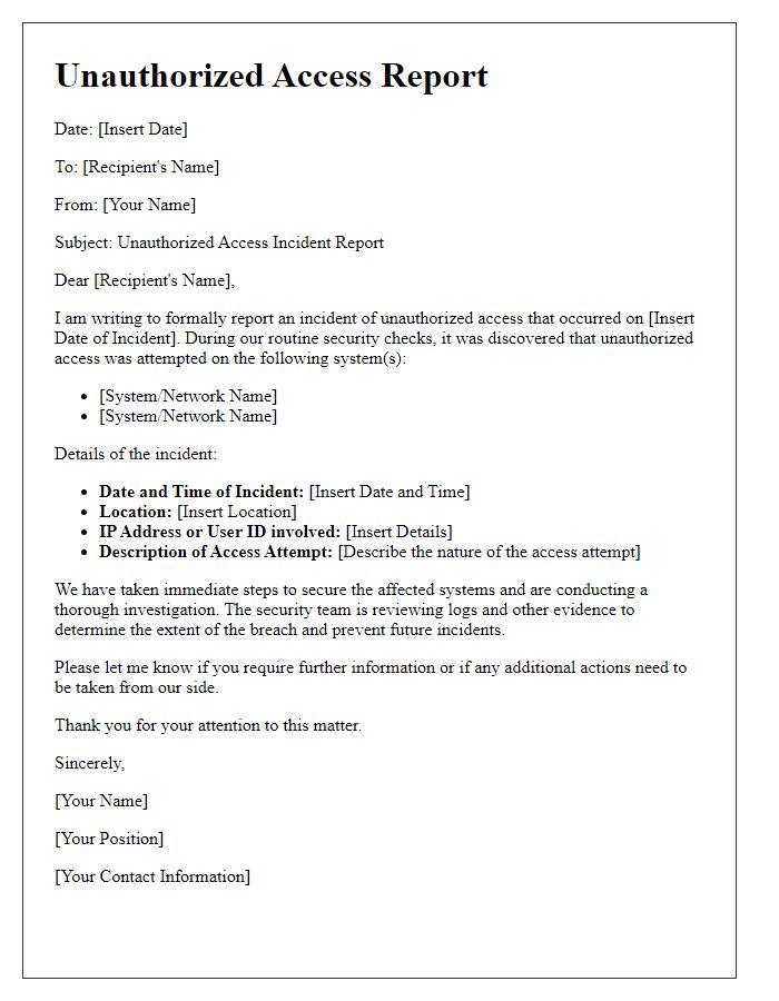 Letter template of unauthorized access report