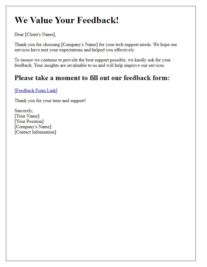 Letter template of client feedback solicitation for tech support