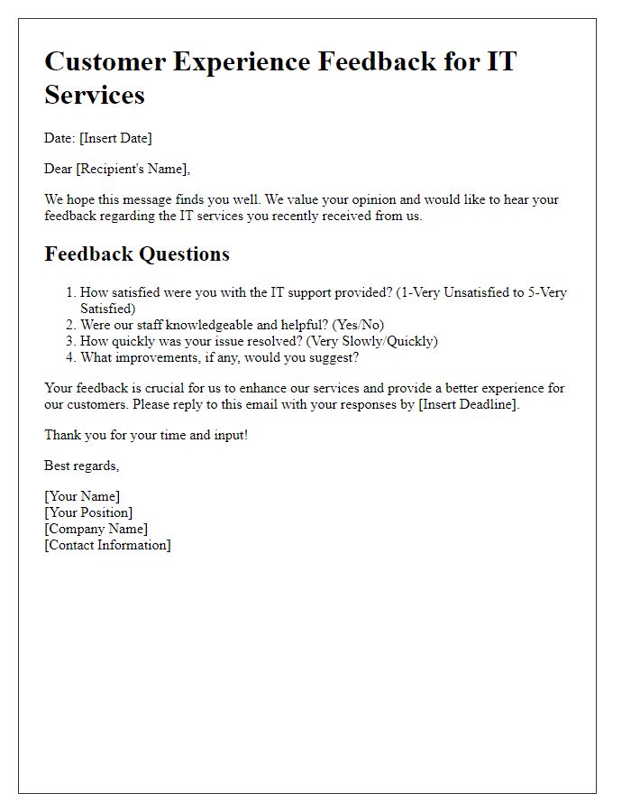 Letter template of customer experience feedback for IT services