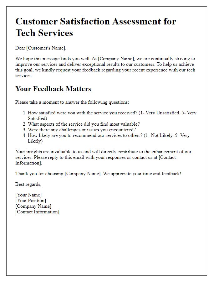 Letter template of customer satisfaction assessment for tech services