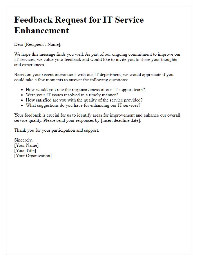 Letter template of feedback collection for IT service enhancement