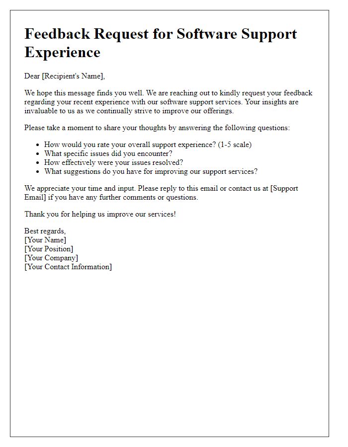 Letter template of feedback request for software support experience