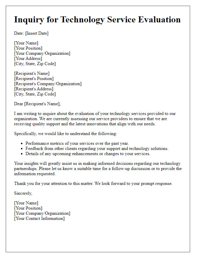 Letter template of inquiry for technology service evaluation