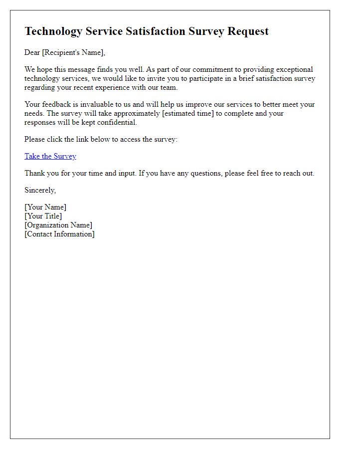 Letter template of technology service satisfaction survey request