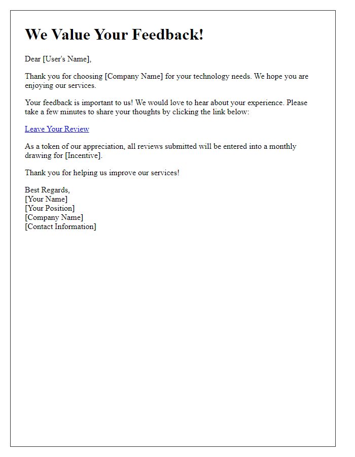 Letter template of technology service user review invitation